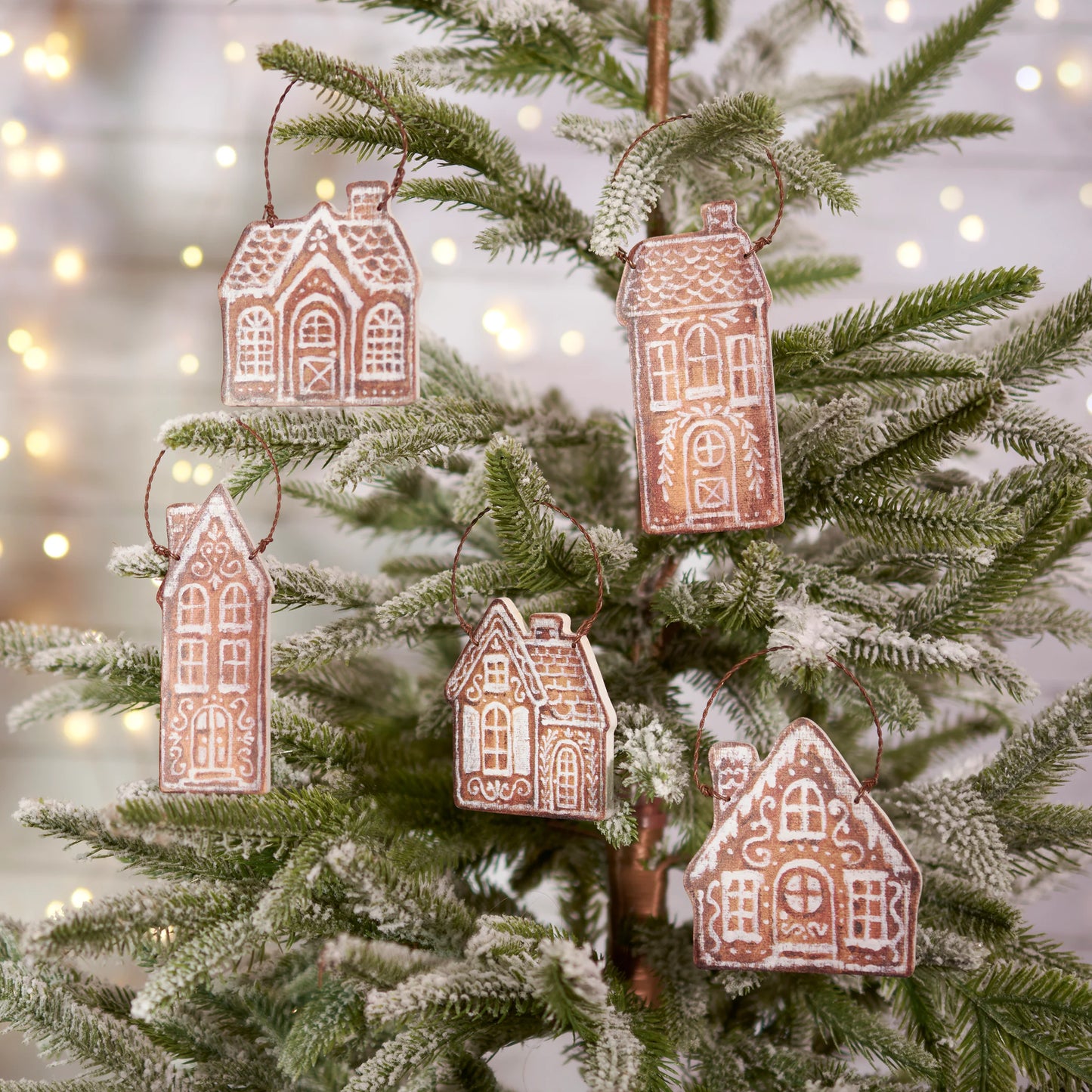 Gingerbread Village Wood Ornaments (Set of 5)