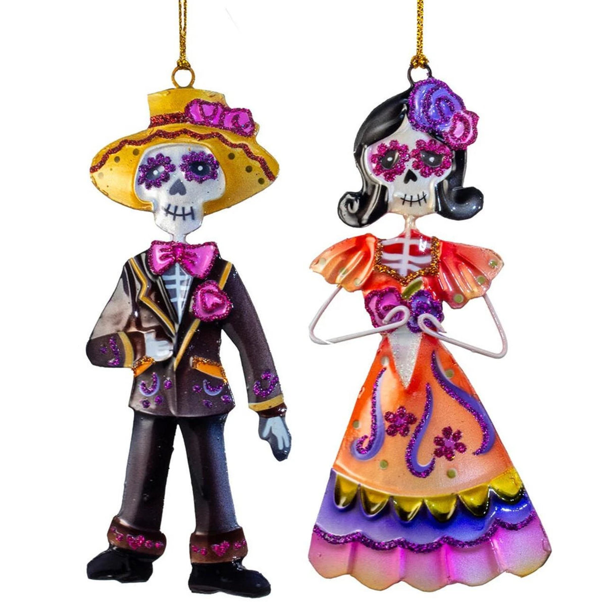 Mr. & Mrs. Day of the Dead Tin Ornaments (Set of 2)