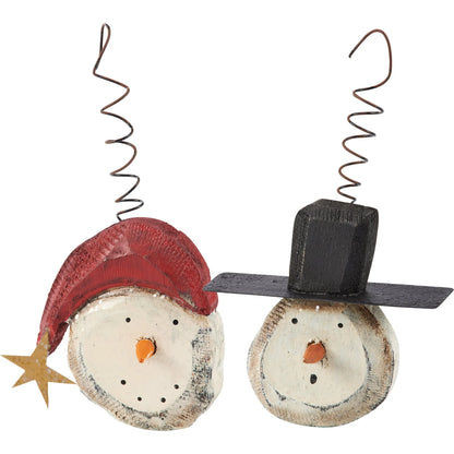 Snowman in Hat Wood Ornaments (Set of 2)