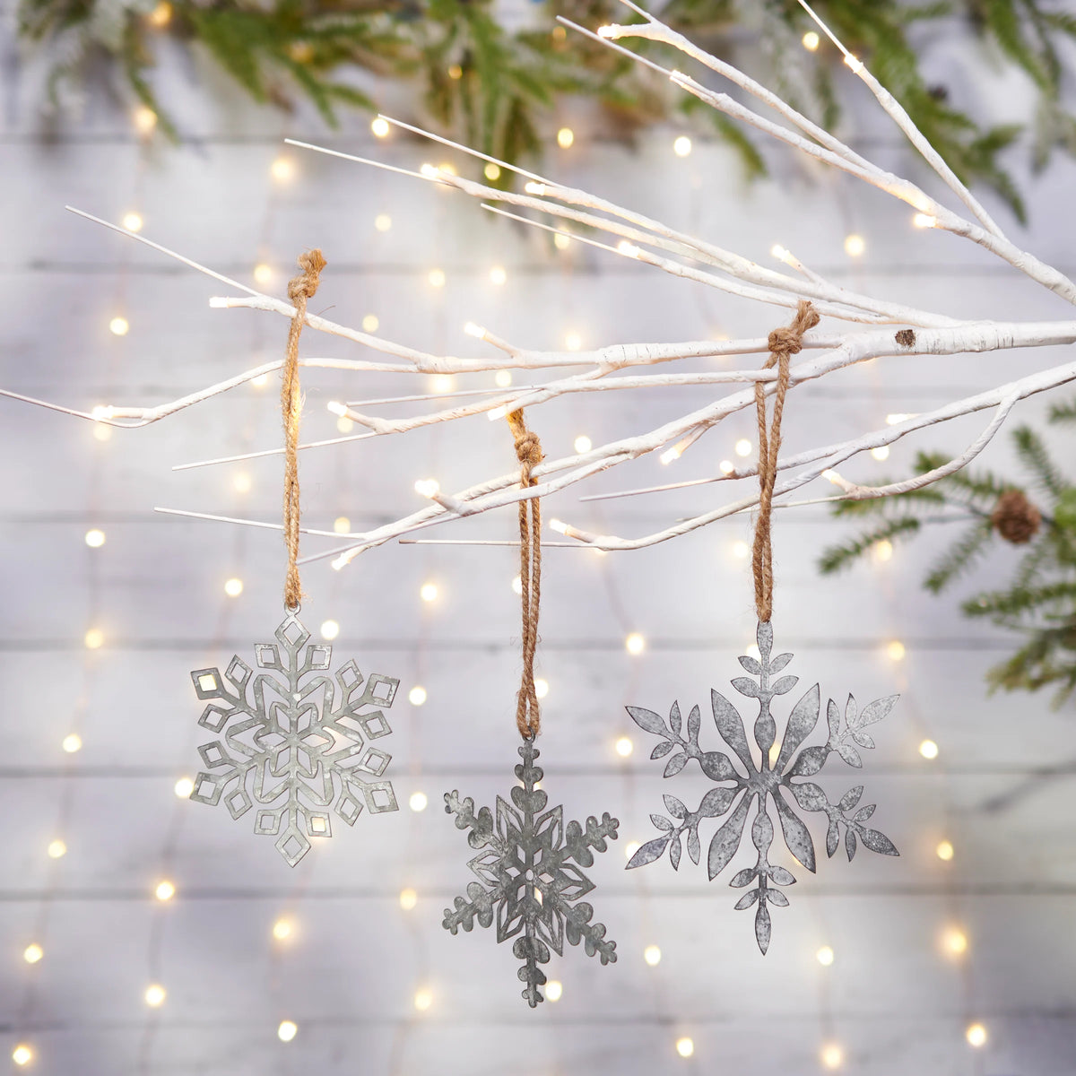 Metal Snowflake Ornaments (Set of 3)