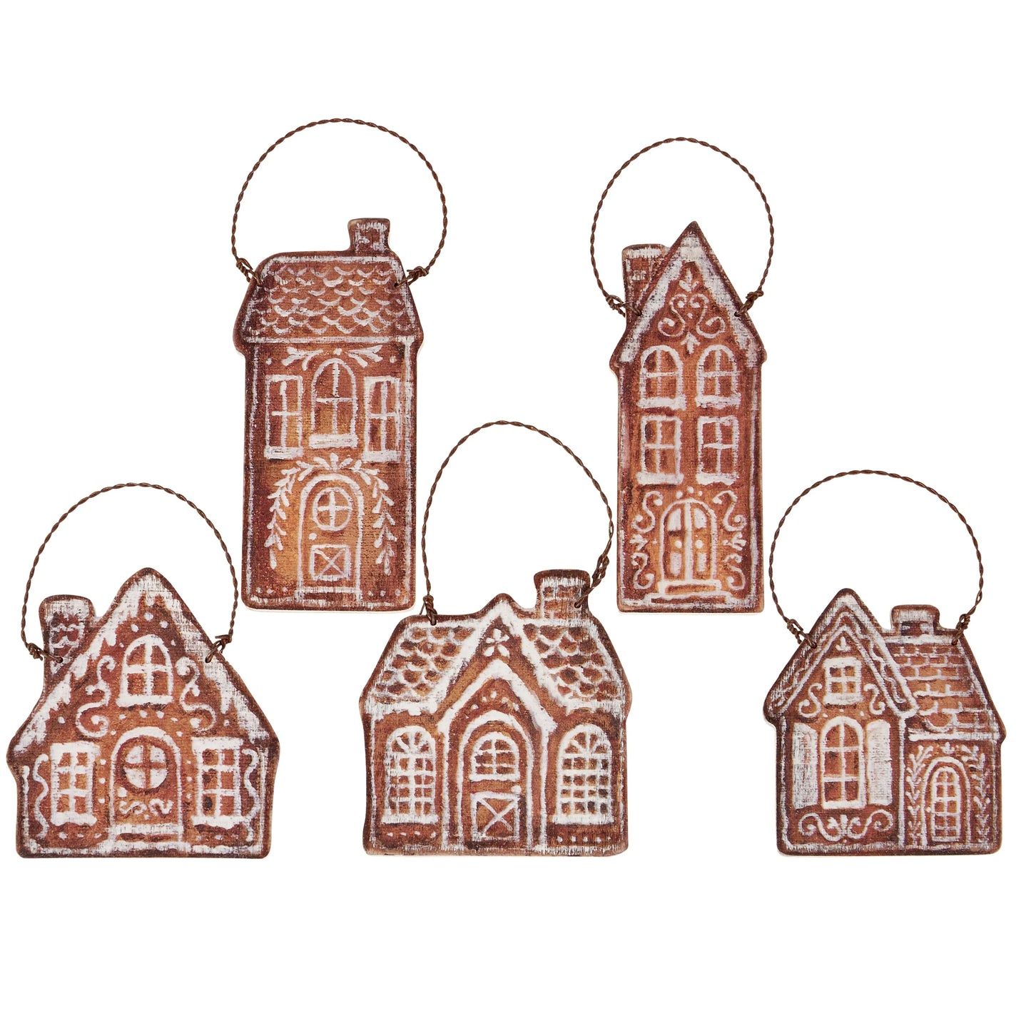 Gingerbread Village Wood Ornaments (Set of 5)