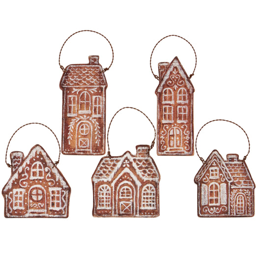 Gingerbread Village Wood Ornaments (Set of 5)