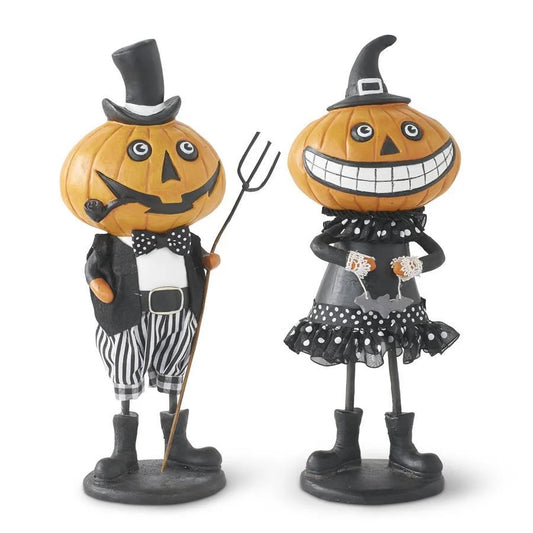 Creepy Resin Pumpkin Couple (Set of 2)
