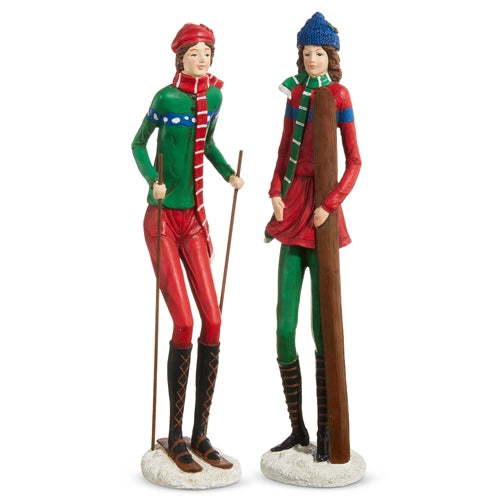 Winter Sportsperson Polyresin Figures (Set of 2)