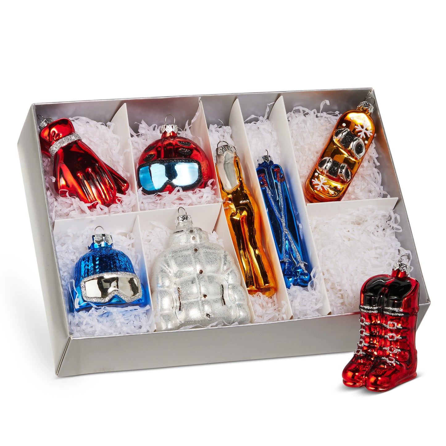 Ski and Snowboard Glass Ornaments (Set of 8)