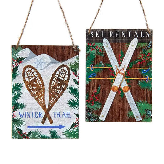 Skis and Snowshoes Wood Ornaments