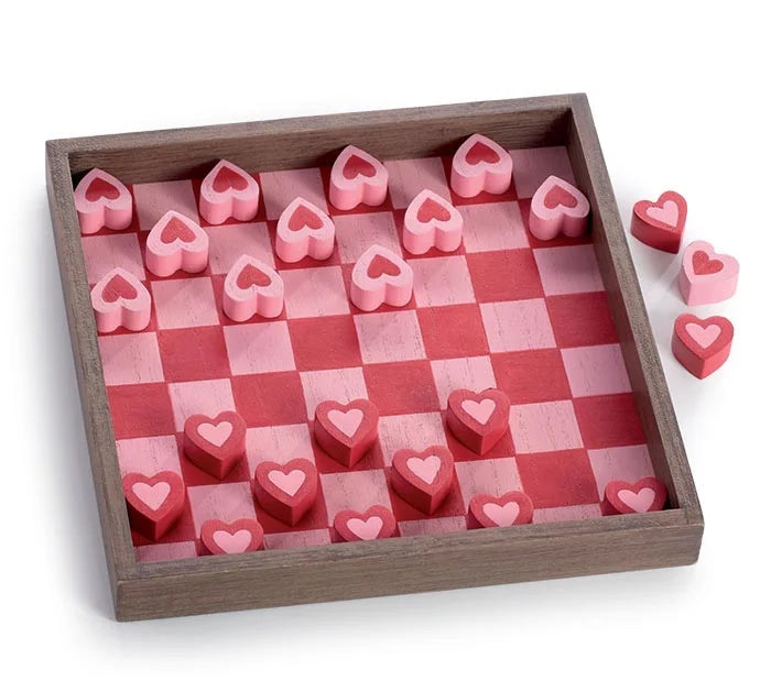 Wood Hearts Checkerboard Game