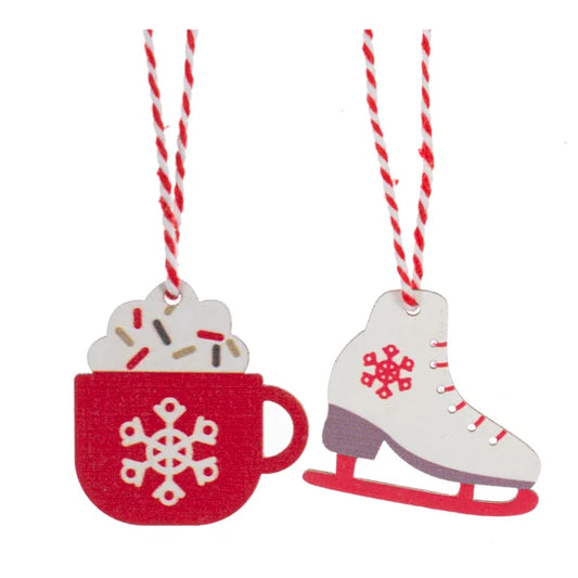 Cocoa Mug and Ice Skate Mini Wood Ornaments