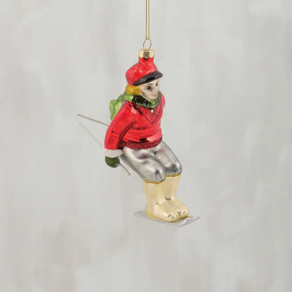 Red Skier Glass Ornament