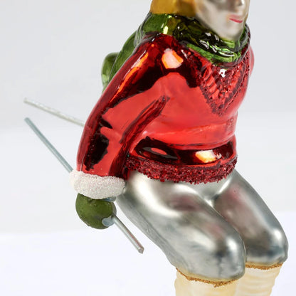 Red Skier Glass Ornament
