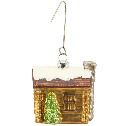 Christmas Cabin Glass Ornament