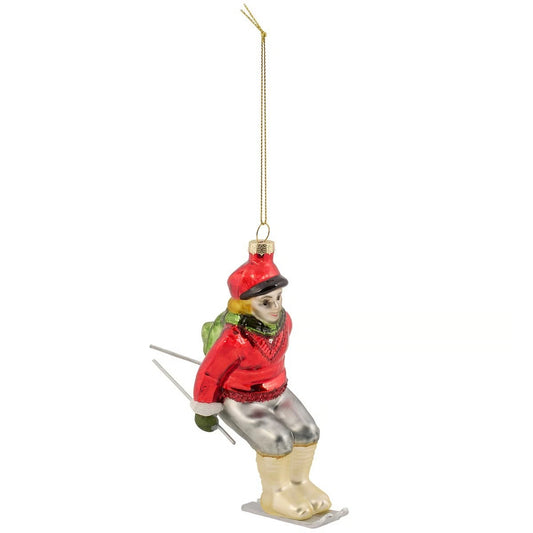 Red Skier Glass Ornament