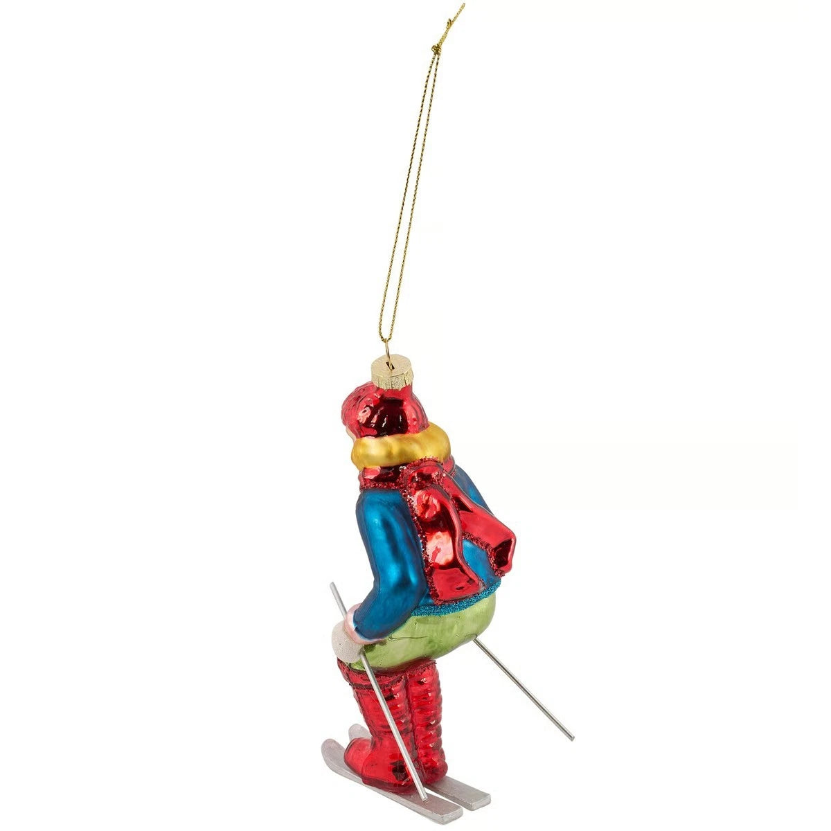 Blue Skier Glass Ornament