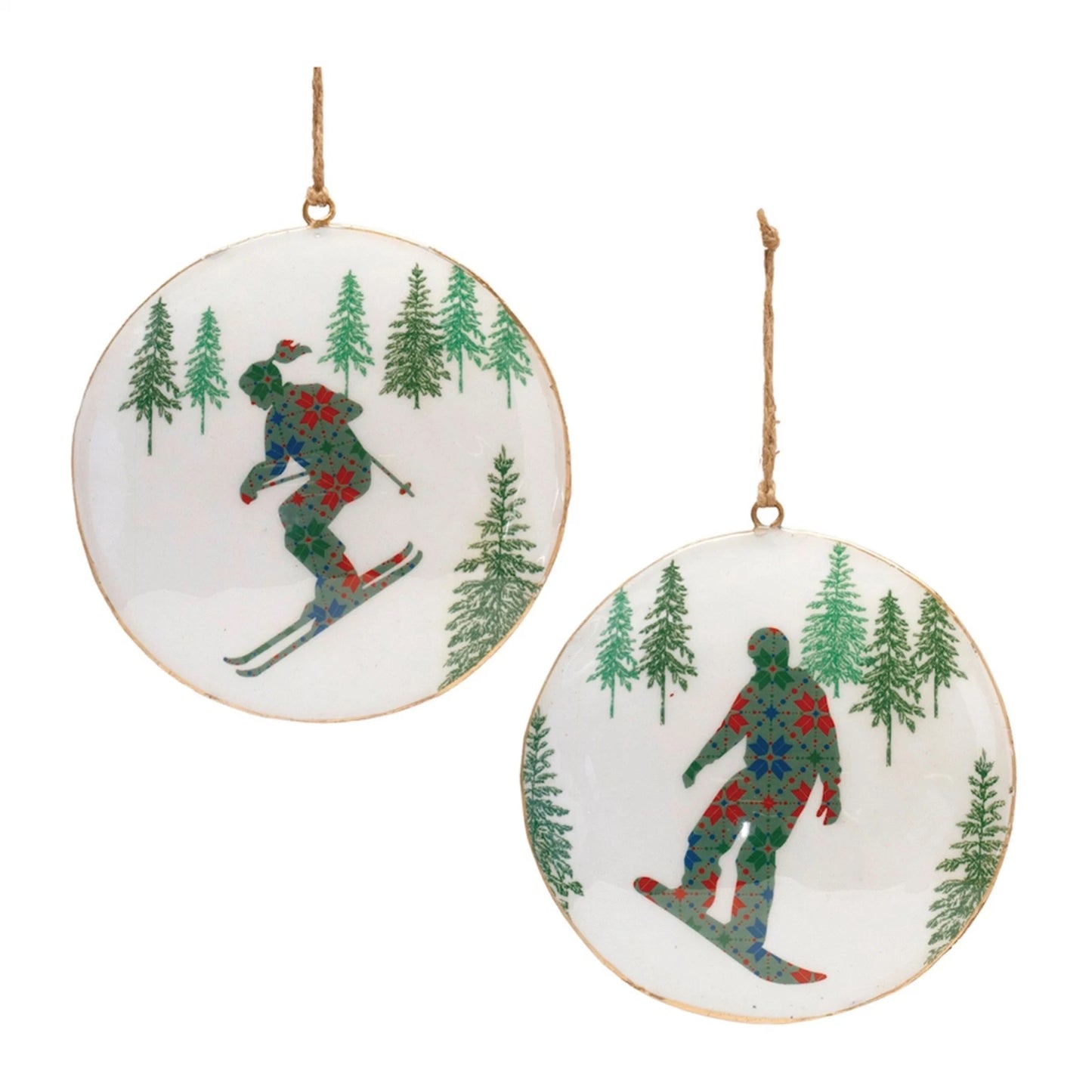 Ski & Snowboard Disc Ornaments (Set of 2)