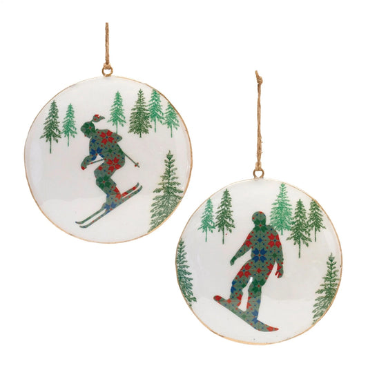 Ski & Snowboard Disc Ornaments (Set of 2)