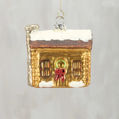 Christmas Cabin Glass Ornament