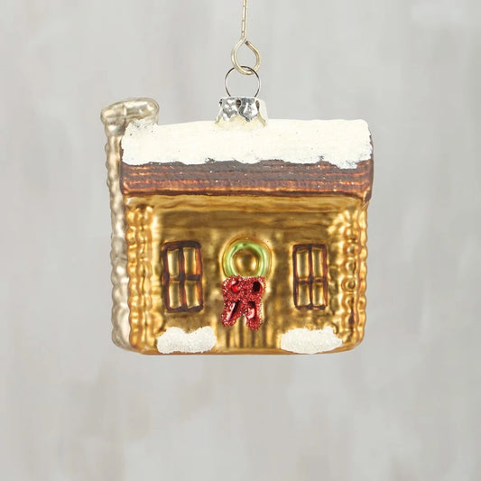 Christmas Cabin Glass Ornament