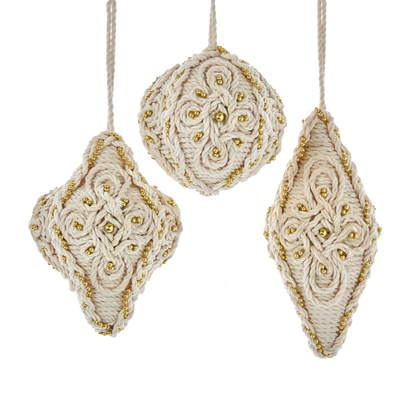 Macramé and Gold Bead Ornament